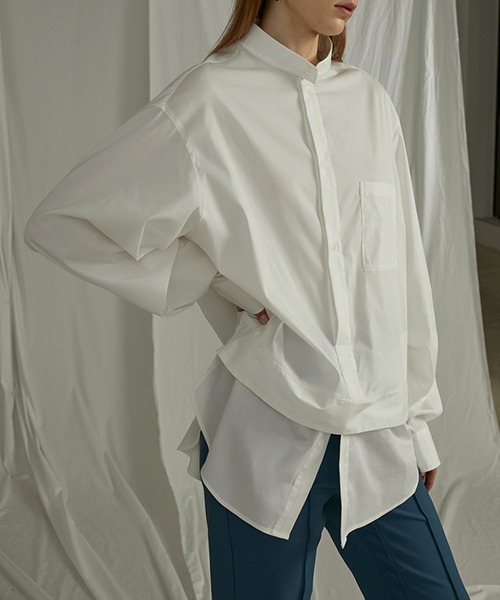 UNSPOKEN（アンスポクン）の「【UNSPOKEN】Layered stand-up collar shirt UQ20S009（シャツ/ブラウス・レディース・ライトブルー/ライトベージュ・M/S）」の7枚目の写真