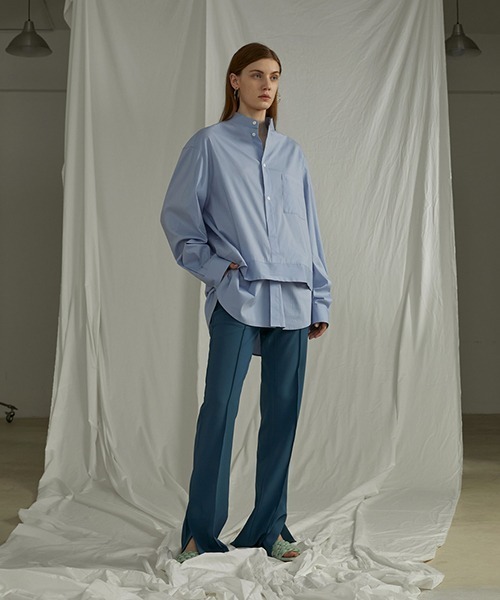 UNSPOKEN（アンスポクン）の「【UNSPOKEN】Layered stand-up collar shirt UQ20S009（シャツ/ブラウス・レディース・ライトブルー/ライトベージュ・M/S）」の3枚目の写真