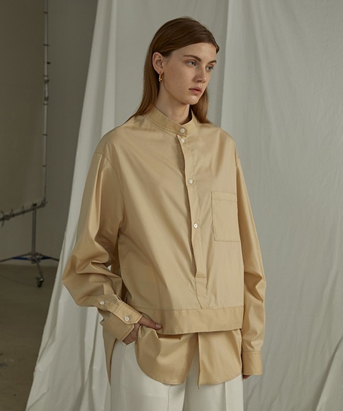 UNSPOKEN（アンスポクン）の「【UNSPOKEN】Layered stand-up collar shirt UQ20S009（シャツ/ブラウス・レディース・ライトブルー/ライトベージュ・M/S）」の4枚目の写真