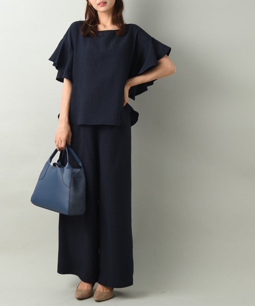 INTERPLANET(インタープラネット)の「タンブラーブッチャーセットアップ(ワンピース・レディース・ネイビー/サックスブルー/キャメル・FREE)」の2枚目の写真