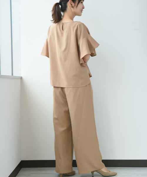 INTERPLANET(インタープラネット)の「タンブラーブッチャーセットアップ(ワンピース・レディース・ネイビー/サックスブルー/キャメル・FREE)」の1枚目の写真