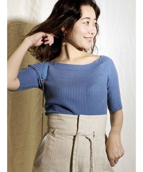 MERCURYDUO（マーキュリーデュオ）の「ウォッシャブル2WAY5分袖リブニット（ニット/セーター・レディース・パープル/ブルー/ベビーピンク/アイボリー・FREE）」の10枚目の写真