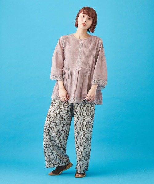 CUBE SUGAR（キューブシュガー）の「ボイル 総柄プリント イージーパンツ（その他パンツ・レディース・ベージュ/ネイビー/グレー/サックスブルー・M）」の15枚目の写真