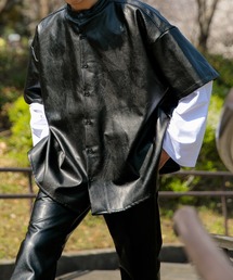 【Adoon plain】【セットアップ着用可】フェイクレザーオーバーシャツ