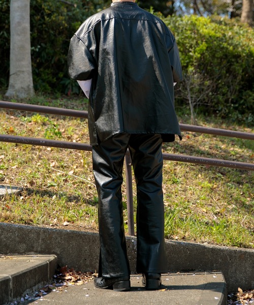 Adoon plain(アドーンプレーン)の「【Adoon plain】【セットアップ着用可】フェイクレザーオーバーシャツ(シャツ/ブラウス・メンズ・ブラック・MEDIUM/LARGE)」の4枚目の写真