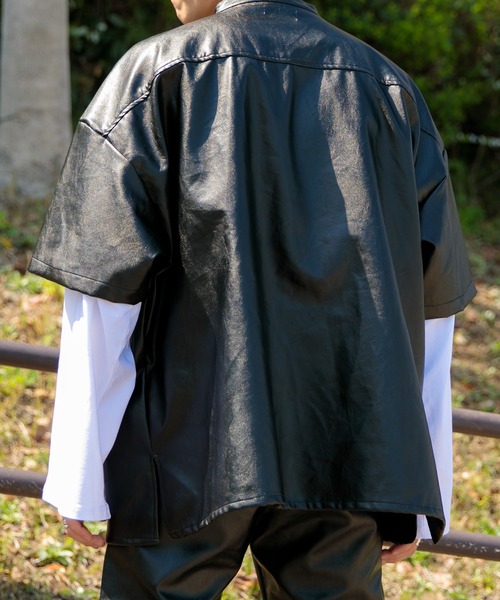 Adoon plain(アドーンプレーン)の「【Adoon plain】【セットアップ着用可】フェイクレザーオーバーシャツ(シャツ/ブラウス・メンズ・ブラック・MEDIUM/LARGE)」の10枚目の写真