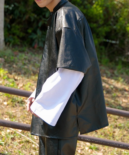 Adoon plain(アドーンプレーン)の「【Adoon plain】【セットアップ着用可】フェイクレザーオーバーシャツ(シャツ/ブラウス・メンズ・ブラック・MEDIUM/LARGE)」の12枚目の写真