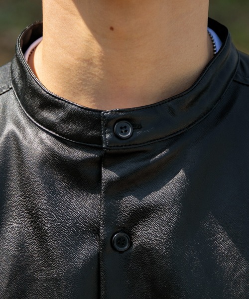 Adoon plain(アドーンプレーン)の「【Adoon plain】【セットアップ着用可】フェイクレザーオーバーシャツ(シャツ/ブラウス・メンズ・ブラック・MEDIUM/LARGE)」の19枚目の写真