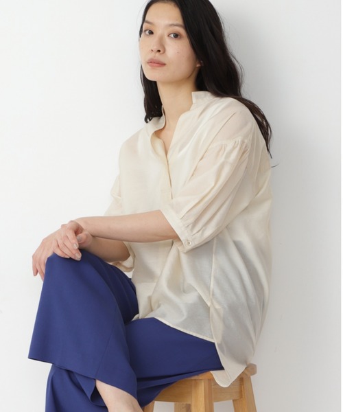 human woman(ヒューマンウーマン)の「◆セルロース/Nタンブラーブラウス(シャツ/ブラウス・レディース・ホワイト系その他/ブルー/ホワイト・MEDIUM)」の2枚目の写真