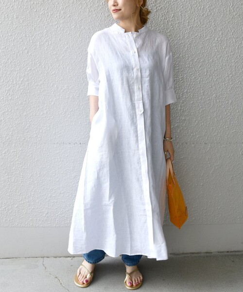 SHIPS any（シップス エニィ）の「SHIPS any: フレンチリネン テント パフ シャツワンピース〈ウォッシャブル〉（シャツワンピース・レディース・ホワイト/ブラウン・ONE SIZE）」の12枚目の写真