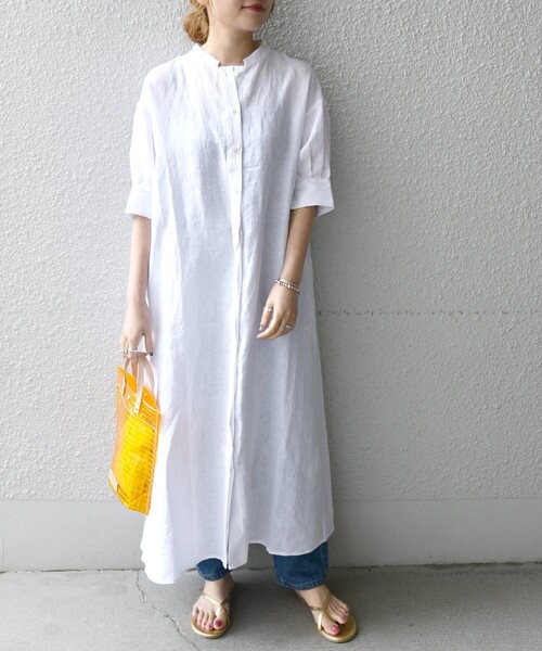 SHIPS any（シップス エニィ）の「SHIPS any: フレンチリネン テント パフ シャツワンピース〈ウォッシャブル〉（シャツワンピース・レディース・ホワイト/ブラウン・ONE SIZE）」の13枚目の写真