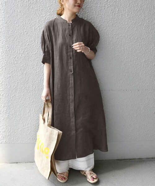 SHIPS any（シップス エニィ）の「SHIPS any: フレンチリネン テント パフ シャツワンピース〈ウォッシャブル〉（シャツワンピース・レディース・ホワイト/ブラウン・ONE SIZE）」の15枚目の写真