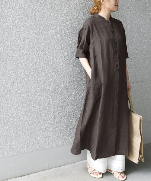 SHIPS any（シップス エニィ）の「SHIPS any: フレンチリネン テント パフ シャツワンピース〈ウォッシャブル〉（シャツワンピース・レディース・ホワイト/ブラウン・ONE SIZE）」の17枚目の写真