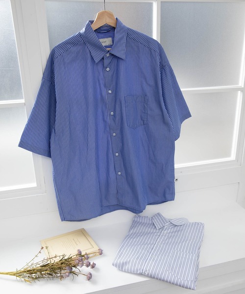 NIDO（ニド）の「ビッグストライプシャツ（シャツ/ブラウス・メンズ・ホワイト/ブルー・MEDIUM/LARGE）」の7枚目の写真