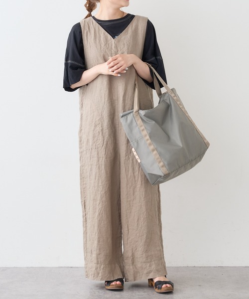PUAL CE CIN（ピュアルセシン）の「麻キャンバスクリンクルコンビネゾン（サロペット/オーバーオール・レディース・ブラック/ベージュ/ライトベージュ/グレー・FREE）」の3枚目の写真