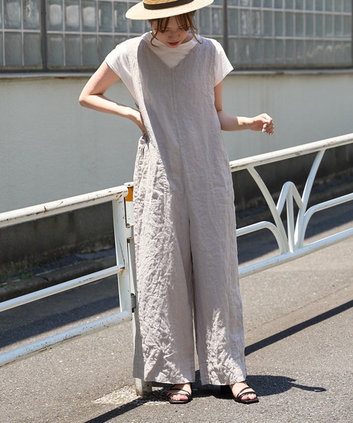 PUAL CE CIN（ピュアルセシン）の「麻キャンバスクリンクルコンビネゾン（サロペット/オーバーオール・レディース・ブラック/ベージュ/ライトベージュ/グレー・FREE）」の12枚目の写真