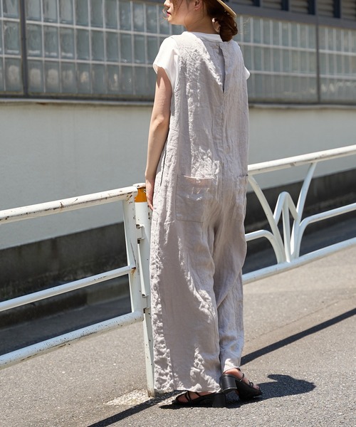 PUAL CE CIN（ピュアルセシン）の「麻キャンバスクリンクルコンビネゾン（サロペット/オーバーオール・レディース・ブラック/ベージュ/ライトベージュ/グレー・FREE）」の10枚目の写真