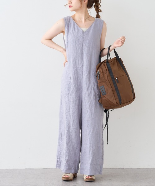 PUAL CE CIN（ピュアルセシン）の「麻キャンバスクリンクルコンビネゾン（サロペット/オーバーオール・レディース・ブラック/ベージュ/ライトベージュ/グレー・FREE）」の21枚目の写真