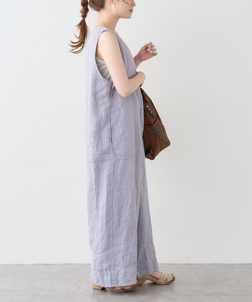 PUAL CE CIN（ピュアルセシン）の「麻キャンバスクリンクルコンビネゾン（サロペット/オーバーオール・レディース・ブラック/ベージュ/ライトベージュ/グレー・FREE）」の8枚目の写真