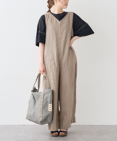 PUAL CE CIN（ピュアルセシン）の「麻キャンバスクリンクルコンビネゾン（サロペット/オーバーオール・レディース・ブラック/ベージュ/ライトベージュ/グレー・FREE）」の11枚目の写真