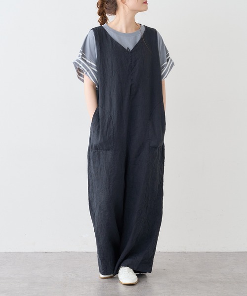 PUAL CE CIN（ピュアルセシン）の「麻キャンバスクリンクルコンビネゾン（サロペット/オーバーオール・レディース・ブラック/ベージュ/ライトベージュ/グレー・FREE）」の14枚目の写真