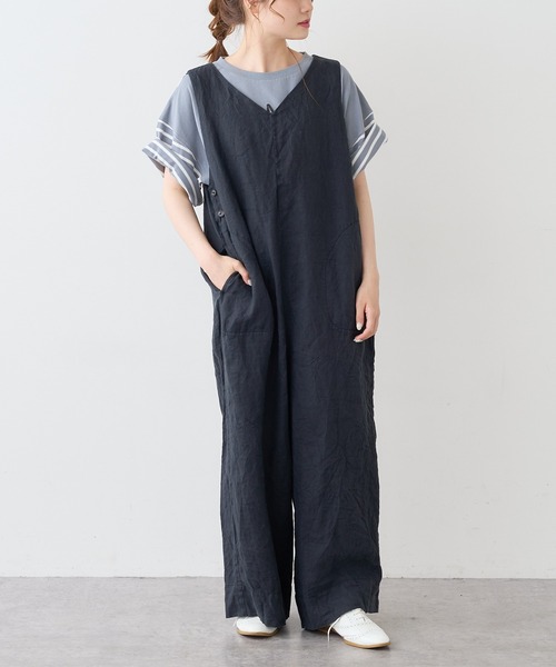 PUAL CE CIN（ピュアルセシン）の「麻キャンバスクリンクルコンビネゾン（サロペット/オーバーオール・レディース・ブラック/ベージュ/ライトベージュ/グレー・FREE）」の18枚目の写真