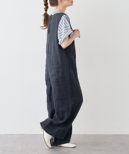 PUAL CE CIN（ピュアルセシン）の「麻キャンバスクリンクルコンビネゾン（サロペット/オーバーオール・レディース・ブラック/ベージュ/ライトベージュ/グレー・FREE）」の7枚目の写真