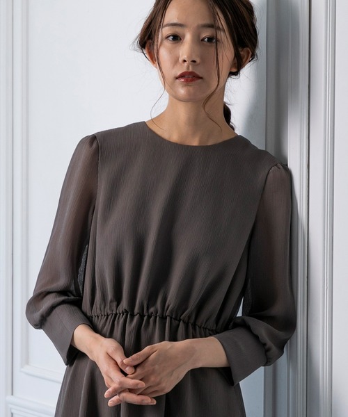 袖付きシフォンワンピース ドレス Kaene カエン のファッション ドレス Kaene