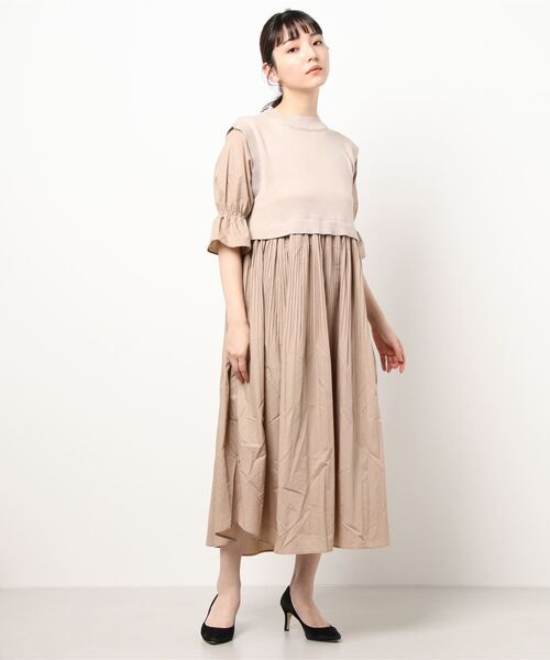 KOBE LETTUCE（コウベレタス）の「消しプリーツニットドッキングワンピース（ワンピース・レディース・ブラック×ホワイト/ベージュ系その他・FREE）」の6枚目の写真