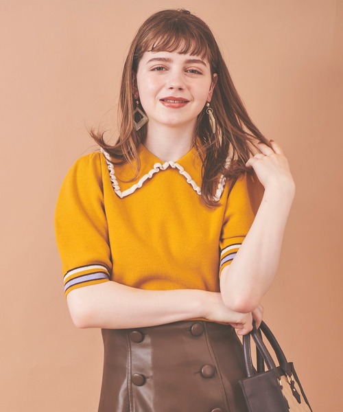 31 Sons de mode（トランテアン　ソン　ドゥ　モード）の「襟付きボーダーリブニット（ニット/セーター・レディース・ブラック/マスタード/レッド・36）」の12枚目の写真