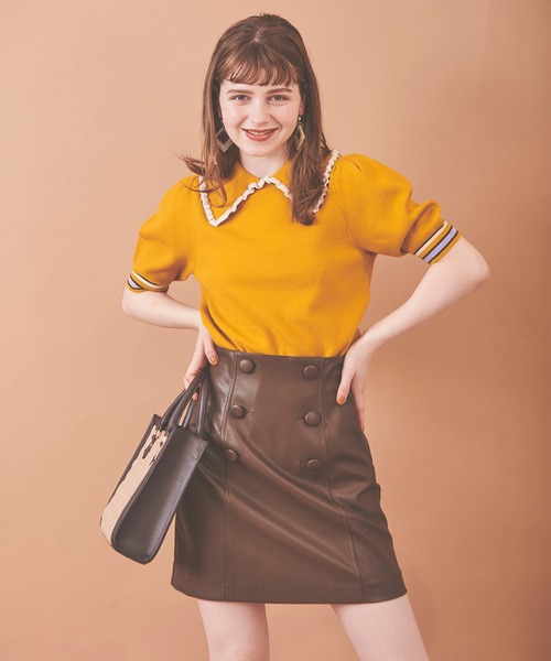 31 Sons de mode（トランテアン　ソン　ドゥ　モード）の「襟付きボーダーリブニット（ニット/セーター・レディース・ブラック/マスタード/レッド・36）」の8枚目の写真