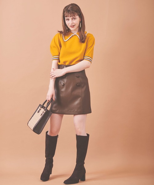 31 Sons de mode（トランテアン　ソン　ドゥ　モード）の「襟付きボーダーリブニット（ニット/セーター・レディース・ブラック/マスタード/レッド・36）」の17枚目の写真