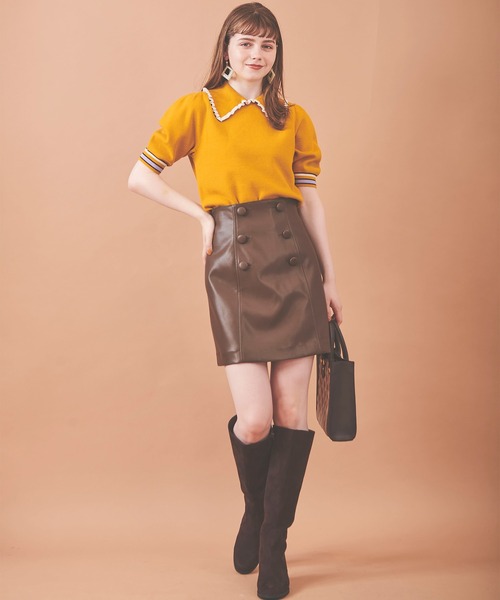 31 Sons de mode（トランテアン　ソン　ドゥ　モード）の「襟付きボーダーリブニット（ニット/セーター・レディース・ブラック/マスタード/レッド・36）」の6枚目の写真