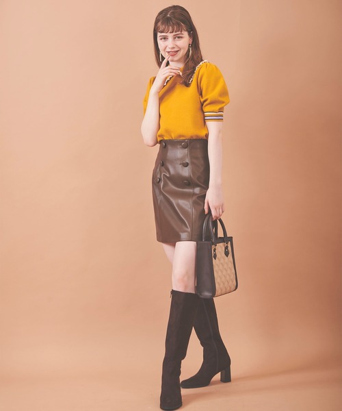 31 Sons de mode（トランテアン　ソン　ドゥ　モード）の「襟付きボーダーリブニット（ニット/セーター・レディース・ブラック/マスタード/レッド・36）」の13枚目の写真