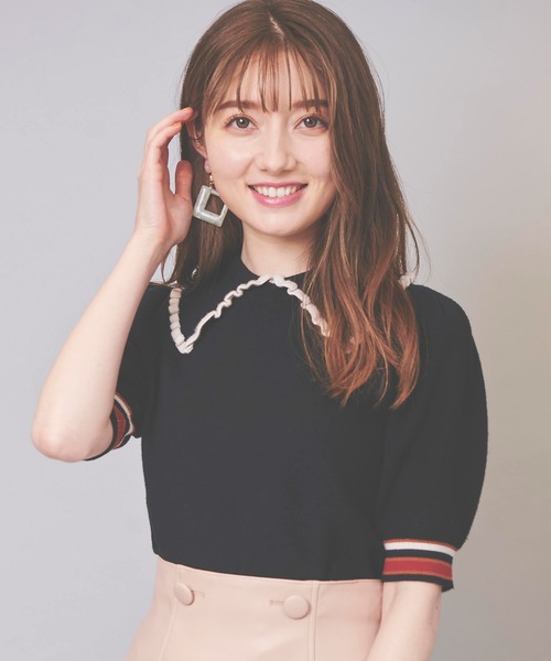 31 Sons de mode（トランテアン　ソン　ドゥ　モード）の「襟付きボーダーリブニット（ニット/セーター・レディース・ブラック/マスタード/レッド・36）」の21枚目の写真