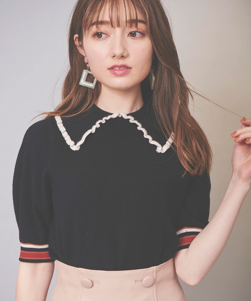 31 Sons de mode（トランテアン　ソン　ドゥ　モード）の「襟付きボーダーリブニット（ニット/セーター・レディース・ブラック/マスタード/レッド・36）」の19枚目の写真