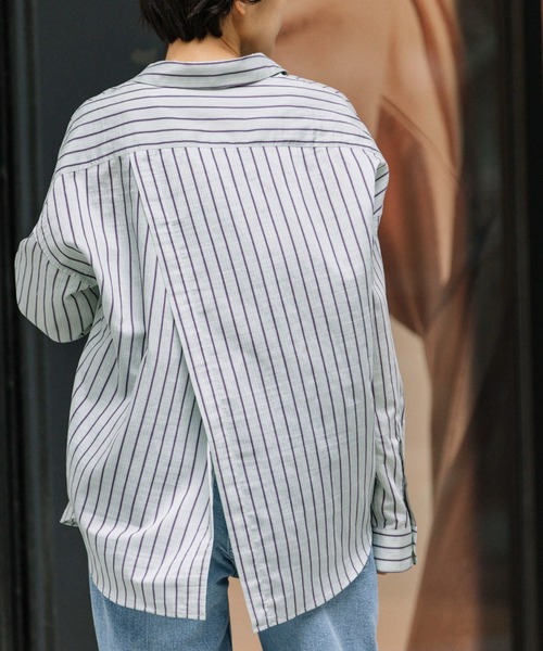 Munich（ミューニック）の「ターキーリヨセルストライプローンバッククロスシャツ（シャツ/ブラウス・レディース・サックスブルー/ライトグリーン/アイボリー・FREE）」の3枚目の写真