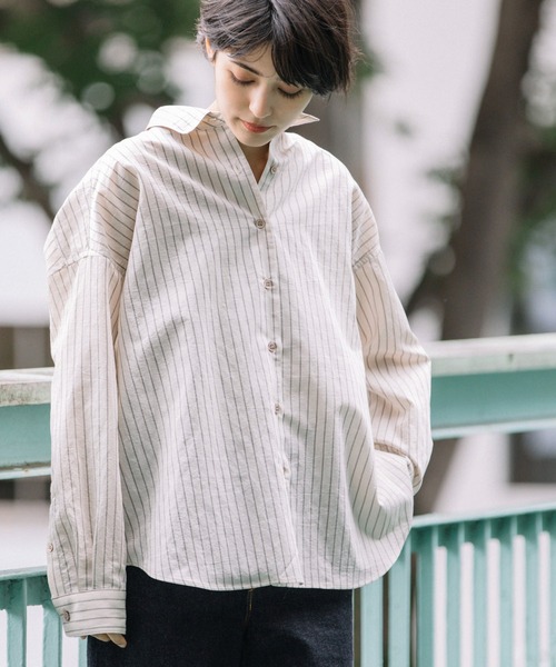 Munich（ミューニック）の「ターキーリヨセルストライプローンバッククロスシャツ（シャツ/ブラウス・レディース・サックスブルー/ライトグリーン/アイボリー・FREE）」の2枚目の写真