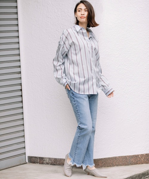 Munich（ミューニック）の「ターキーリヨセルストライプローンバッククロスシャツ（シャツ/ブラウス・レディース・サックスブルー/ライトグリーン/アイボリー・FREE）」の5枚目の写真