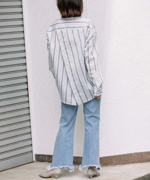 Munich（ミューニック）の「ターキーリヨセルストライプローンバッククロスシャツ（シャツ/ブラウス・レディース・サックスブルー/ライトグリーン/アイボリー・FREE）」の6枚目の写真