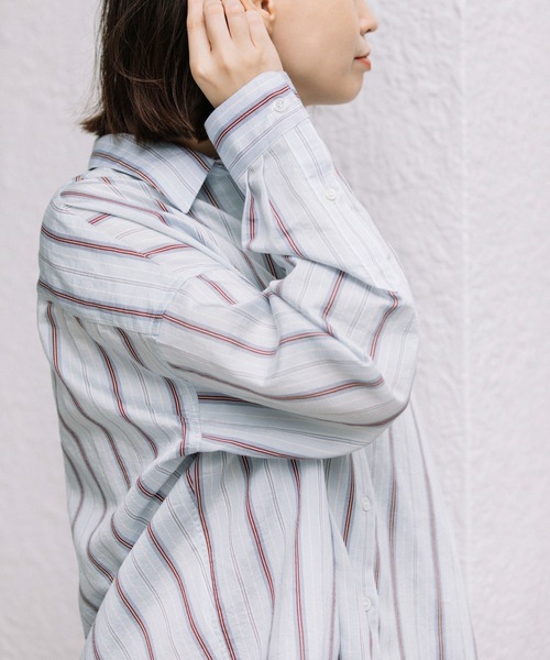 Munich（ミューニック）の「ターキーリヨセルストライプローンバッククロスシャツ（シャツ/ブラウス・レディース・サックスブルー/ライトグリーン/アイボリー・FREE）」の10枚目の写真