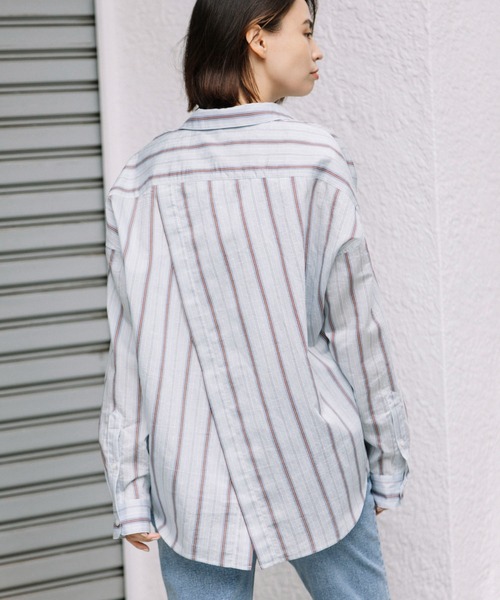 Munich（ミューニック）の「ターキーリヨセルストライプローンバッククロスシャツ（シャツ/ブラウス・レディース・サックスブルー/ライトグリーン/アイボリー・FREE）」の8枚目の写真