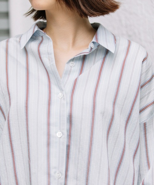 Munich（ミューニック）の「ターキーリヨセルストライプローンバッククロスシャツ（シャツ/ブラウス・レディース・サックスブルー/ライトグリーン/アイボリー・FREE）」の9枚目の写真