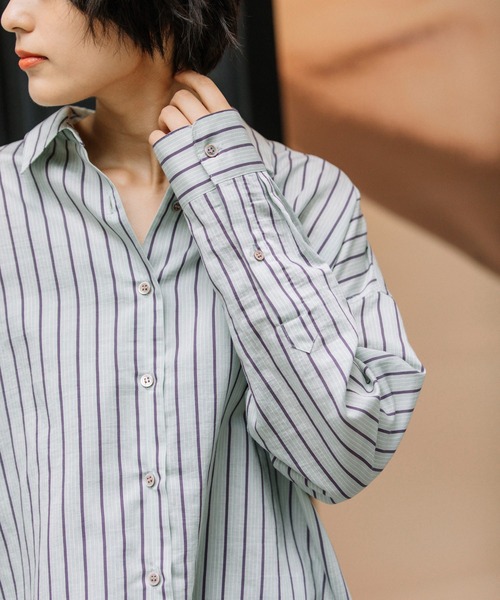 Munich（ミューニック）の「ターキーリヨセルストライプローンバッククロスシャツ（シャツ/ブラウス・レディース・サックスブルー/ライトグリーン/アイボリー・FREE）」の20枚目の写真