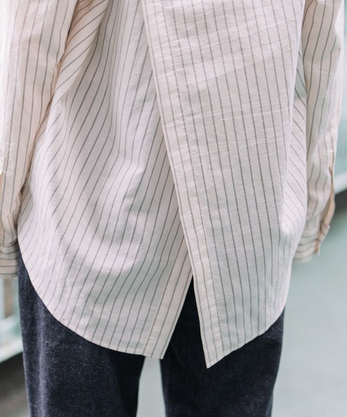 Munich（ミューニック）の「ターキーリヨセルストライプローンバッククロスシャツ（シャツ/ブラウス・レディース・サックスブルー/ライトグリーン/アイボリー・FREE）」の4枚目の写真