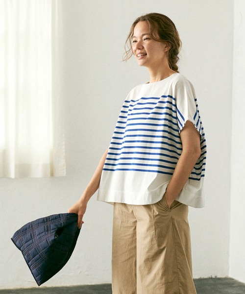 PUAL CE CIN(ピュアルセシン)の「シルケットパネルボーダーTシャツ(Tシャツ/カットソー・レディース・ブラック/ブラウン/グリーン/ブルー・FREE)」の1枚目の写真