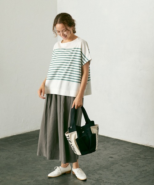 PUAL CE CIN(ピュアルセシン)の「シルケットパネルボーダーTシャツ(Tシャツ/カットソー・レディース・ブラック/ブラウン/グリーン/ブルー・FREE)」の4枚目の写真