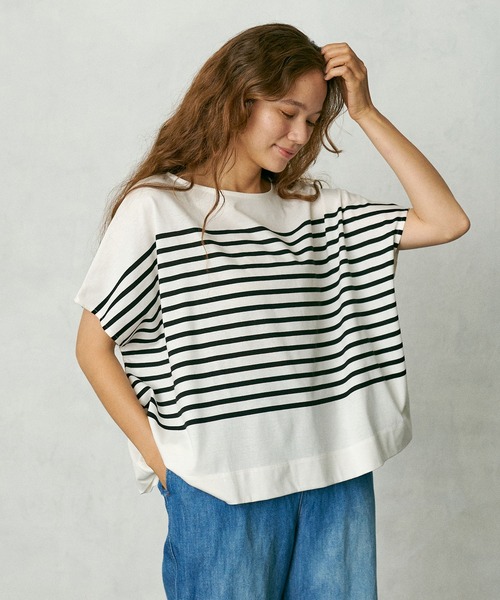 PUAL CE CIN(ピュアルセシン)の「シルケットパネルボーダーTシャツ(Tシャツ/カットソー・レディース・ブラック/ブラウン/グリーン/ブルー・FREE)」の2枚目の写真