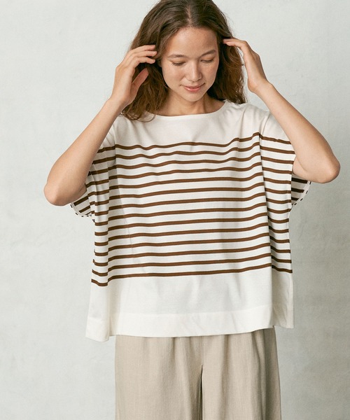 PUAL CE CIN(ピュアルセシン)の「シルケットパネルボーダーTシャツ(Tシャツ/カットソー・レディース・ブラック/ブラウン/グリーン/ブルー・FREE)」の5枚目の写真