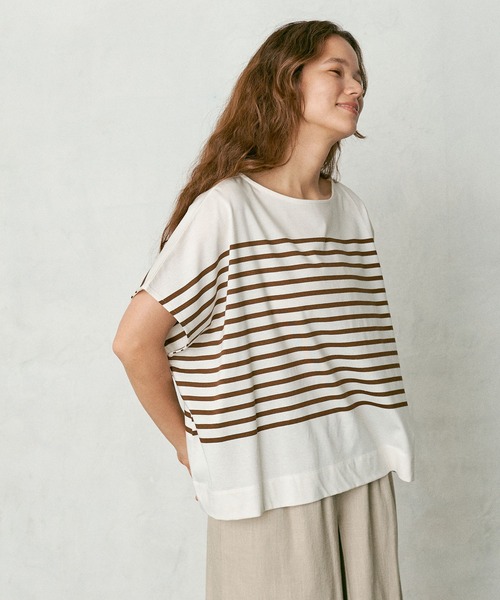 PUAL CE CIN(ピュアルセシン)の「シルケットパネルボーダーTシャツ(Tシャツ/カットソー・レディース・ブラック/ブラウン/グリーン/ブルー・FREE)」の6枚目の写真